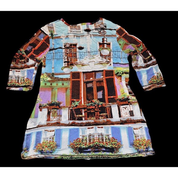 Orientique Naturally Art Deco Tunic Blouse Shirt Top Popover Scenery Womens M - Picture 3 of 12